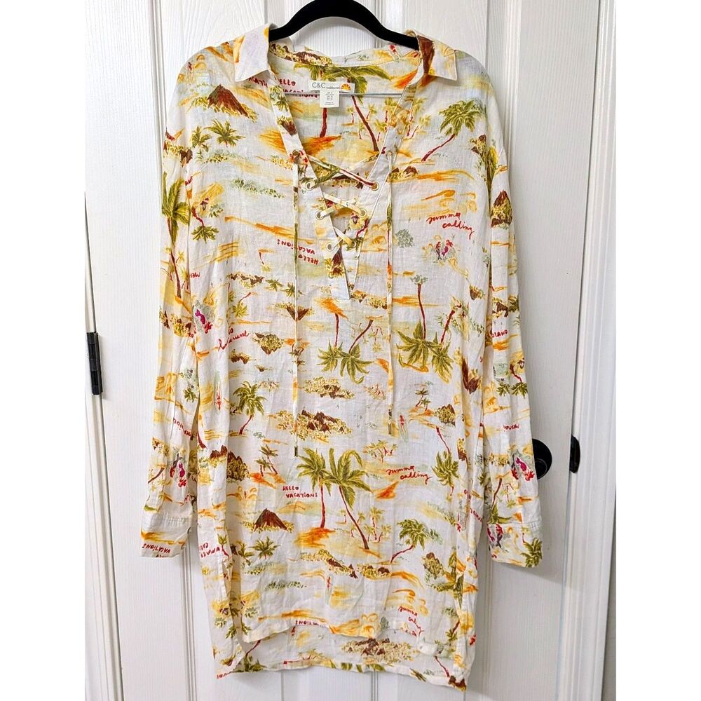 C&C California Linen Blend Lace Up Vacation Tropical Swim Cover Up | SZ Med
